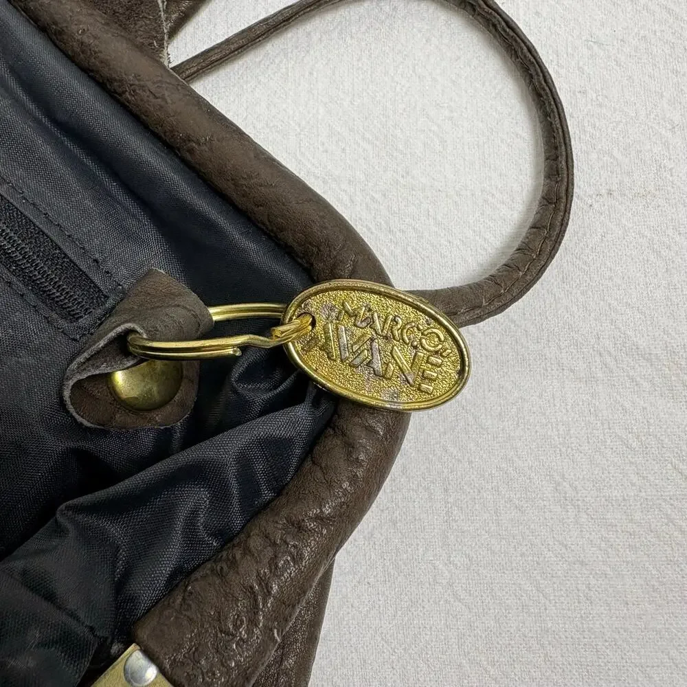 Vintage 1980s Marco Avane Brown Leather Sculptural Frame Shoulder Bag Minimalist
